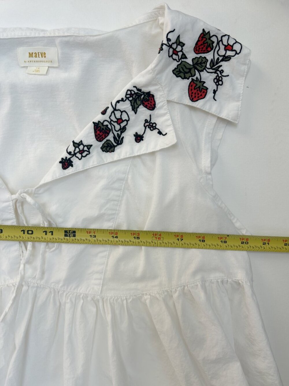 Maeve Anthropologie Strawberry Floral Embroidered Babydoll Peplum Top White 1X - Picture 6 of 9